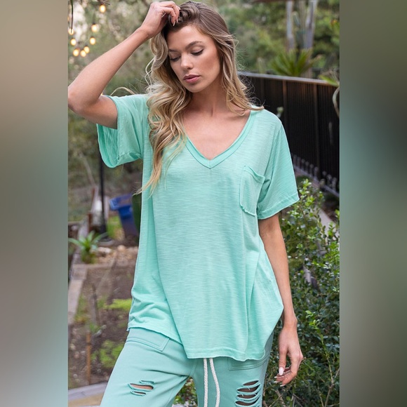 POL Tops - POL TKT502B Paradise Mint V-Neck Short Sleeve Tee